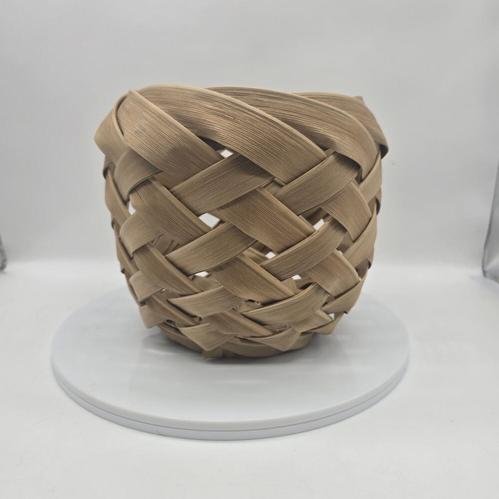 Vintage Handmade Dried Palm Frond Leaf Woven Round Basket Braided Bohemian Boho